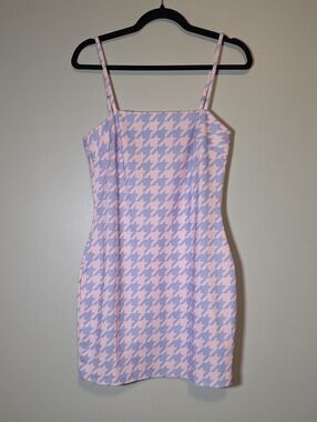 Sugar Thrillz Pink and Lavender Houndstooth Spaghetti Strap Mini Dress